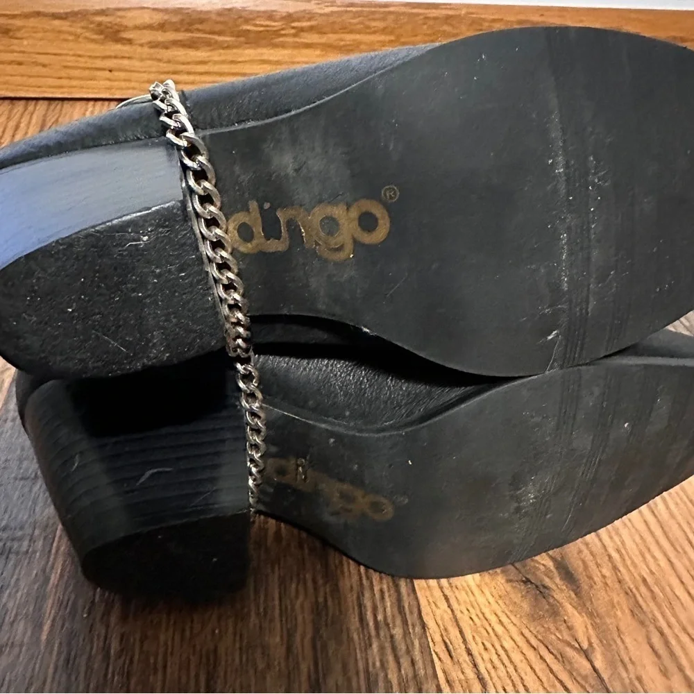 Dingo Olivia Leather Slouch Harness Cowgirl Boots Concho Size 6.5 Black